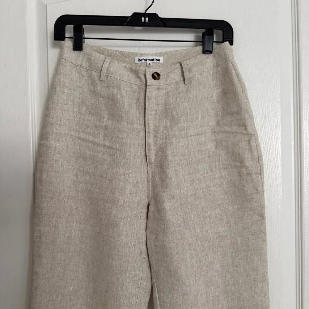 Reformation Freddie Linen Pants 4 Oatmeal - New with Tags